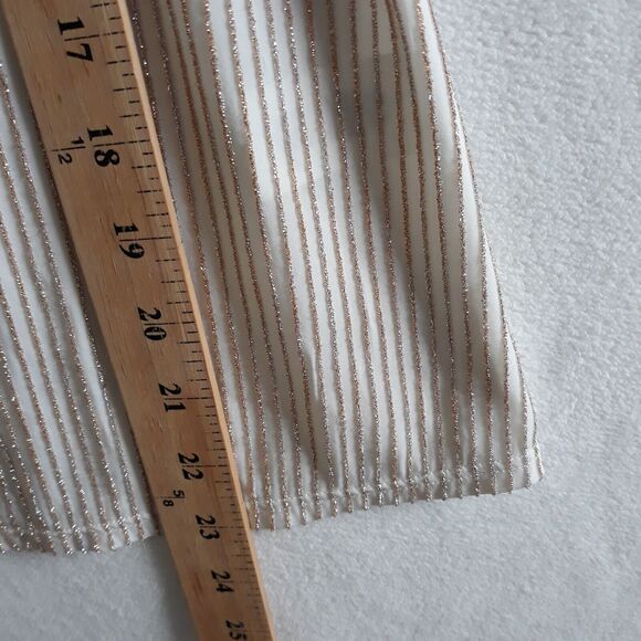 W5 Top Women’s Small Beige Metallic Gold Shimmer Stripes Ruffle Sleeves Festive - Picture 8 of 10